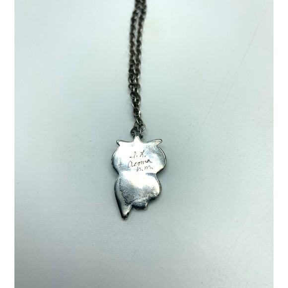 Vintage Acoma Sterling Silver Turquoise Multi-Stone Owl Pendant Signed‎ J.L. - Picture 2 of 4